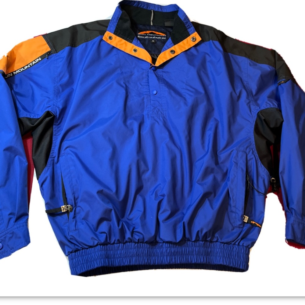 SUN MOUNTAIN golf BLUE ORANGE windbreaker 1/2 Snap zip POCKETS mens medium coat